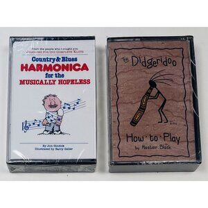 Lot 2 Instructional Musical Instrument CASSETTES Harmonica & Didgeridoo NIP NEW